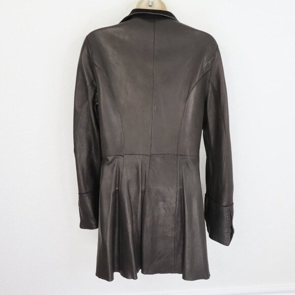 Calzaiuoli Womens 42 Italy Black Genuine Leather Reversible Button Jacket Coat - Picture 7 of 11